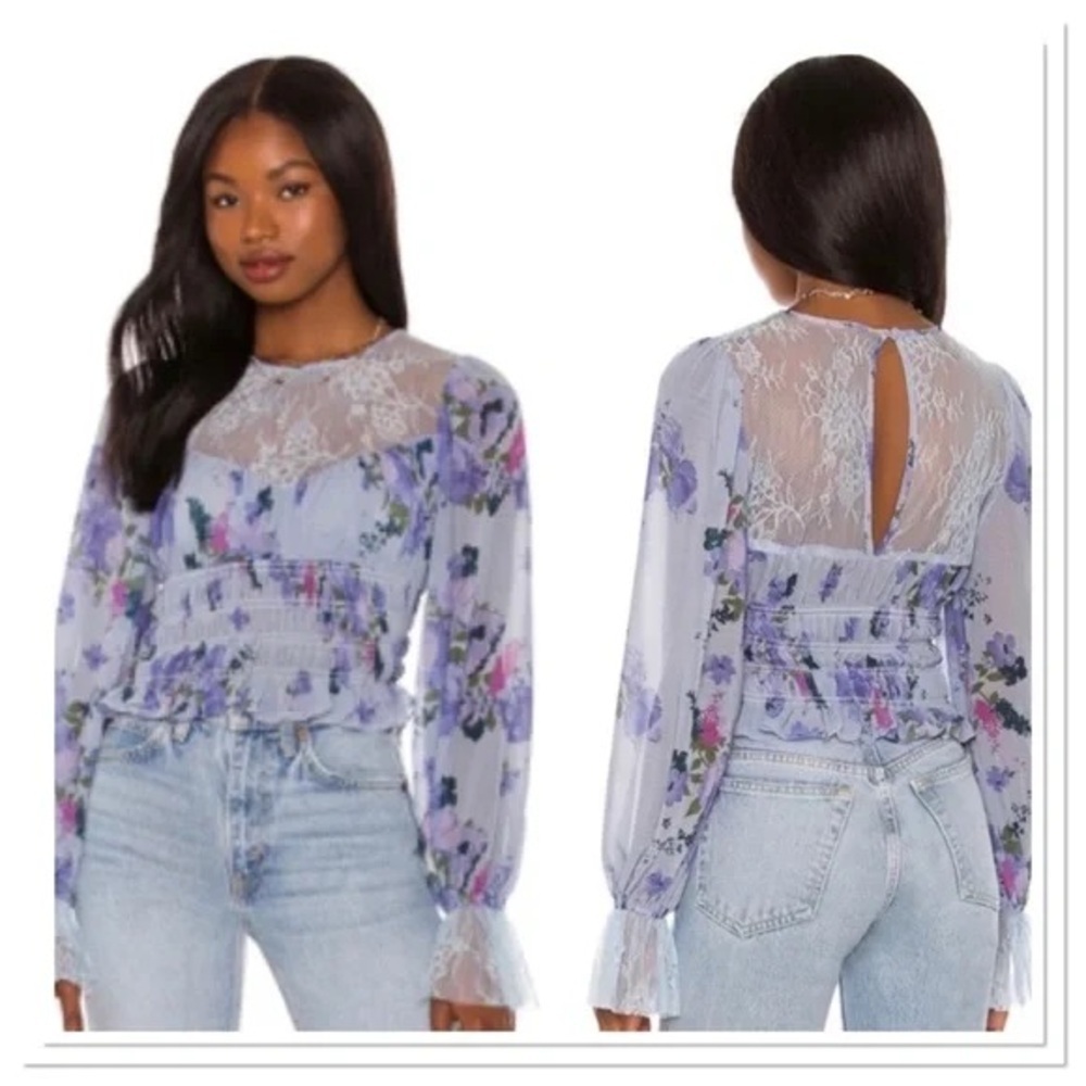 FP Movement by Free People Purple Lace Fitted Blouse NWT 128.00